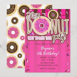 Invitation Donuts rose et marron avec paillettes Fête d'anniv