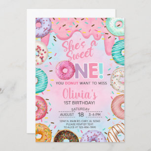 Invitation Donuts Sweet One girl 1st anniversaire invitation.