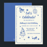 Invitation Doodé à la main Blue Bow Disco Ball Anniversaire<br><div class="desc">Doodé Main dessinée Blue Bow Disco Ball N'importe quel âge Anniversaire Invitation</div>