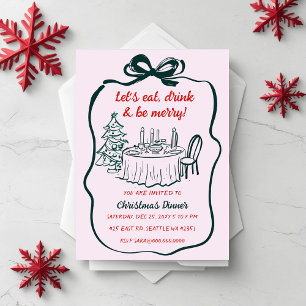 Invitation Doodé à la main rose rouge fête de Noël