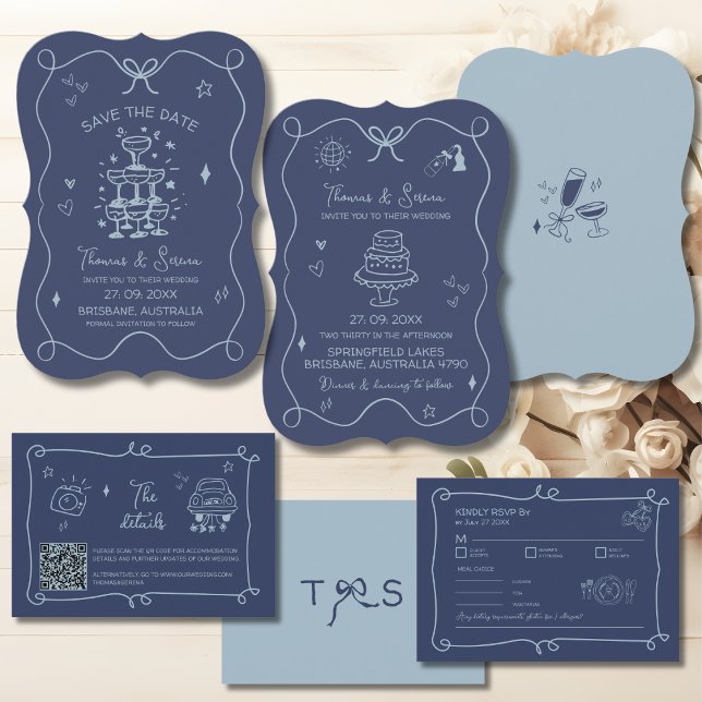 Invitation Doodle Art moderne Scribble bleu dessiné à la main (Créateur téléchargé)