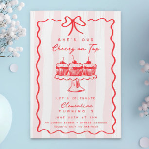 Invitation Doodle Cerisier Cupcake Pink Bow fête d'anniversai