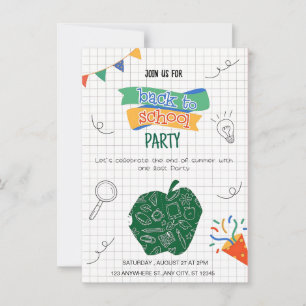 Invitation Doodle coloré amusant : Retour à la fête scolaire