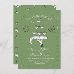 Invitation Doodle croquis Funky Champagne Mariage