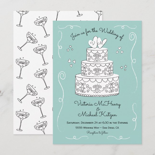 Invitation Doodle croquis Funky Mariage Cake (Devant / Derrière)