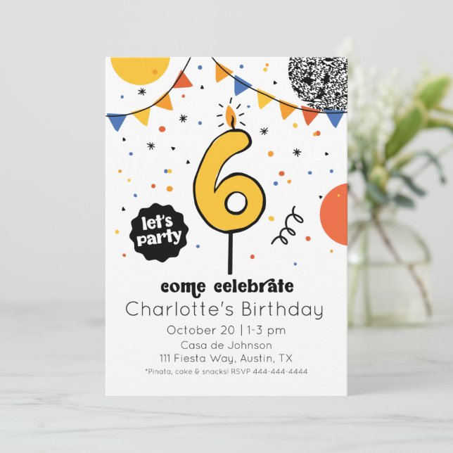 Invitation Doodle de chandelle sixième anniversair (Debout devant)