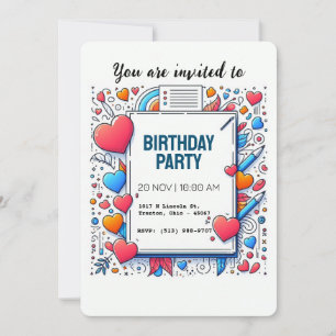 Invitation Doodle de coeur minimaliste moderne coloré