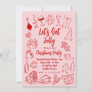 Invitation Doodle de Noël, Invitation rose et roug