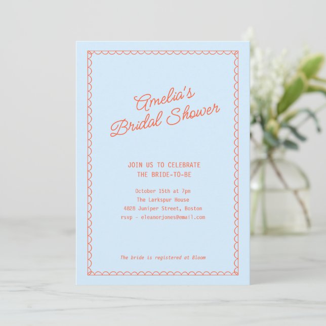 Invitation Doodle de plaquemine bleue Bordure festonnée Baby  (Debout devant)