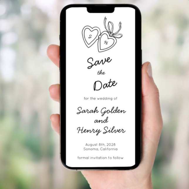 Invitation Doodle de serrure de coeur Whimsical Sketch STD nu (Whimsical Heart Locket Doodle Sketch Digital evite  SAVE THE DATE Invitation
)