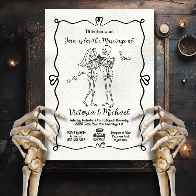 Invitation Doodle dessiné à la main Skeleton marié & Mariage  (Créateur téléchargé)