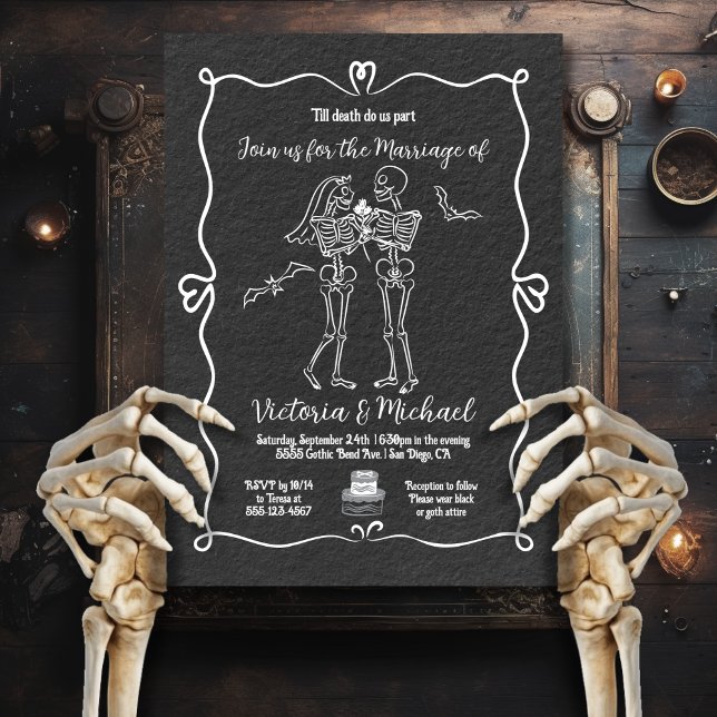 Invitation Doodle dessiné à la main Skeleton marié & Mariage  (Créateur téléchargé)