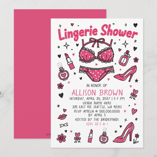 Invitation Doodle dessinée à la main lingerie douche enterrem (Devant / Derrière)