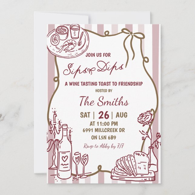 Invitation Doodle écriture manuscrite Sips And Dips dégustati (Devant)