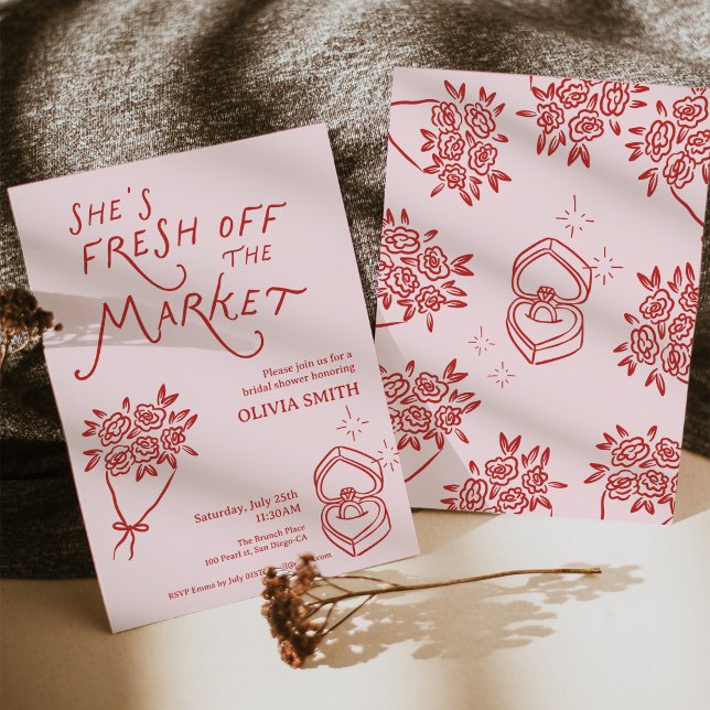 Invitation Doodle Fresh tout juste du Marché Fête de Mariage (Doodle whimsical shes Fresh off the Market Bridal Shower)