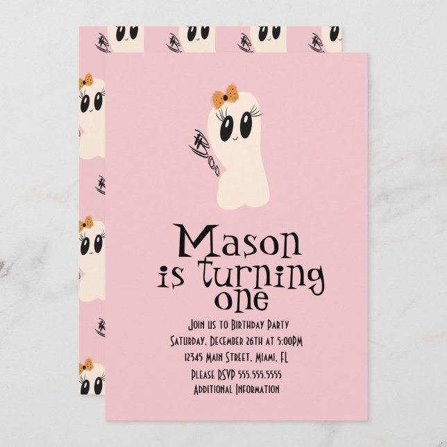 Invitation Doodle Ghoul mignon Halloween N'importe quel âge A (Devant / Derrière)