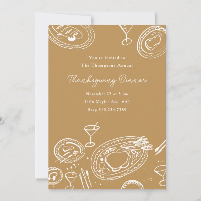 Invitation Doodle Illustrated Thanksgiving Dinner Holiday (Devant)