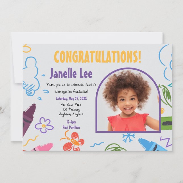 Invitation Doodle Kindergarten Graduation Picture Party (Devant)