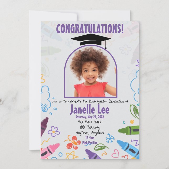 Invitation Doodle Kindergarten Graduation Picture Party (Devant)