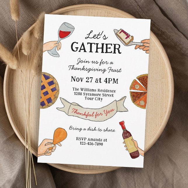 Invitation Doodle Main Levée Fantaisiste pour Thanksgiving Un (Available in both printed and instant download digital formats.)