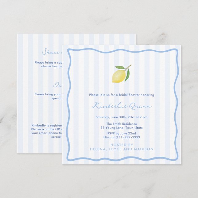 Invitation Doodle Moderne Et Rayures Fête De Mariage Au Citro (Devant / Derrière)