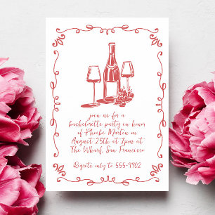 Invitation Doodle moderne Whimsical Wine Bachelorette Party