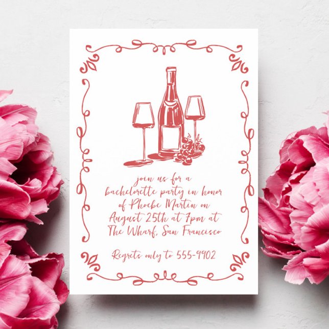 Invitation Doodle moderne Whimsical Wine Bachelorette Party (Créateur téléchargé)