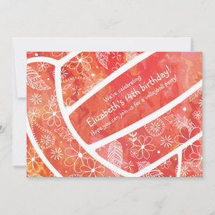 Invitation Doodle motif floral rouge orange volleyball