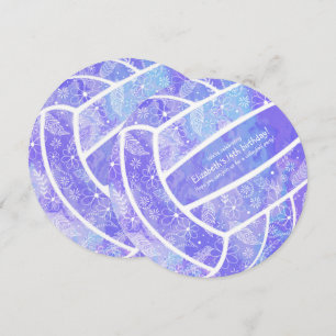 Invitation Doodle motif floral violet volleyball