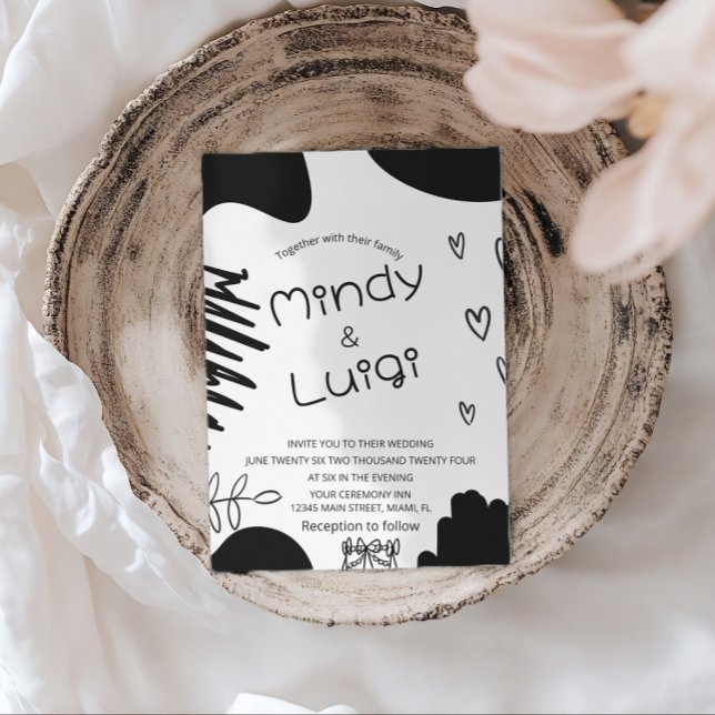 Invitation Doodle Organic Shapes Script Wedding (Créateur téléchargé)