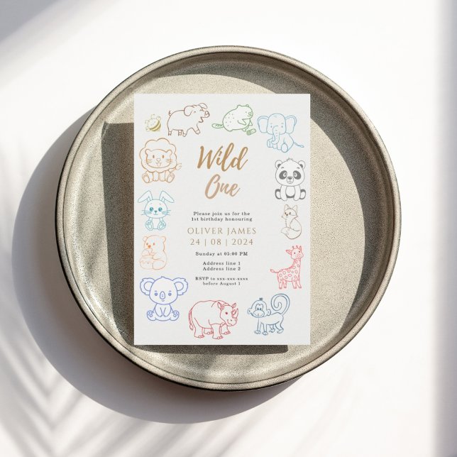 Invitation Doodle Party Animaux 1er Anniversaire (Créateur téléchargé)