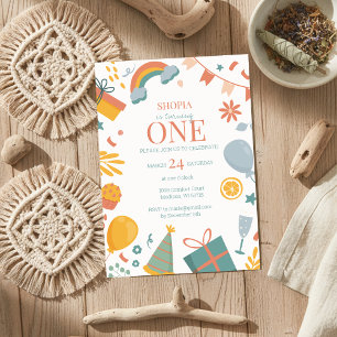 Invitation Doodle pastel minimaliste 1er anniversaire Invitat