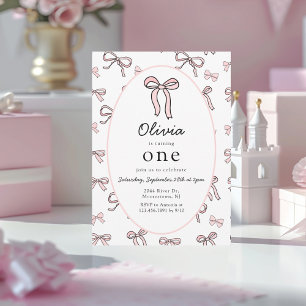 Invitation Doodle Pink Bow premier anniversaire