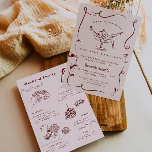 Invitation Doodle rétro lunaire   Fin de semaine de bachelore