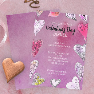 Invitation Doodle romantique Aquarelle Coeurs Saint-Valentin