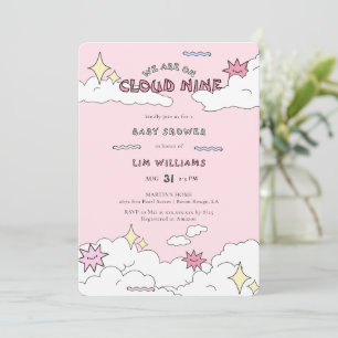 Invitation Doodle rose Nuage Neuf Baby shower