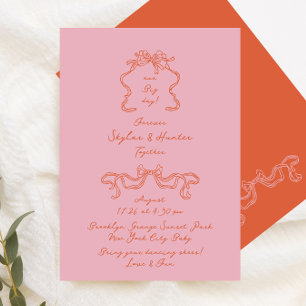 Invitation Doodle rose orange Mariage rétro manuscrit