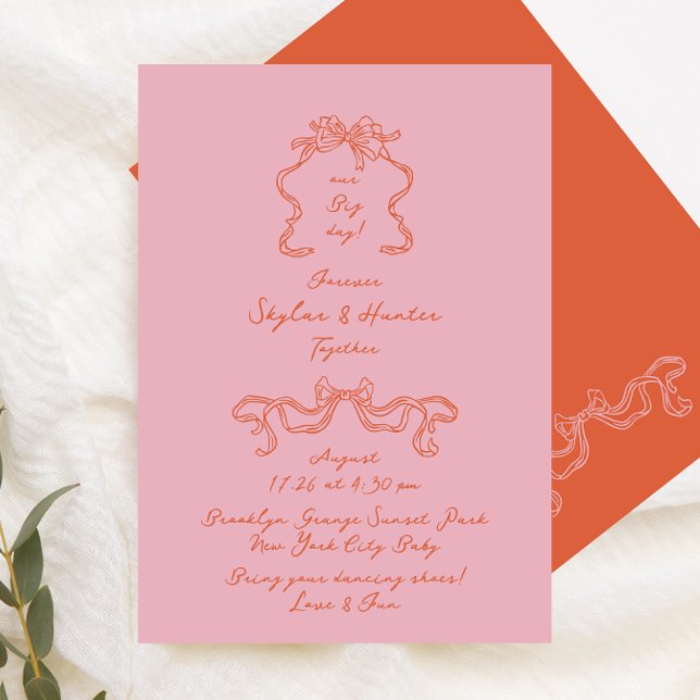 Invitation Doodle rose orange Mariage rétro manuscrit (Créateur téléchargé)