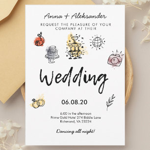 Invitation Doodle tiré à la main amusant Mariage photo funky