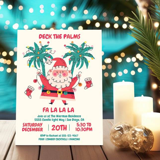 Invitation Doodle Tropical Père Noël Deck the Palms Christmas (Créateur téléchargé)