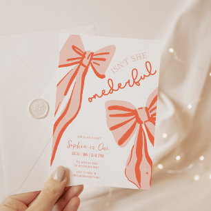 Invitation Doodle Whimsical Pink Bow Girl 1er anniversaire