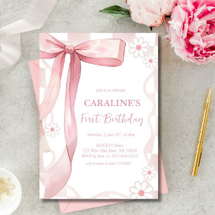 Invitation Doodle Whimsical Pink Bow Premier anniversaire