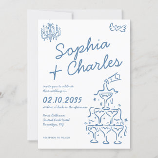Invitation Doodles à main fantaisie Photo QR Mariage