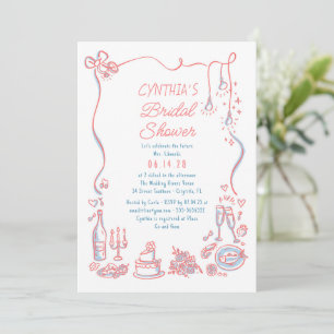 Invitation Doodles Dessinés à la Main Mariage Funky et Fantai