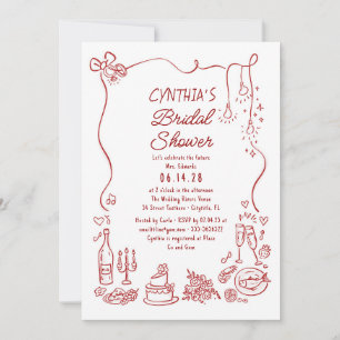 Invitation Doodles Dessinés à la Main Mariage Funky et Fantai
