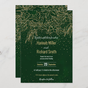Invitation Doodles et confettis Floraux Or Cute Design Vert