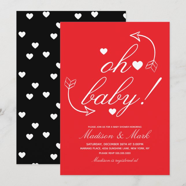 Invitation Doodles Floating Hearts Baby Shower  (Devant / Derrière)