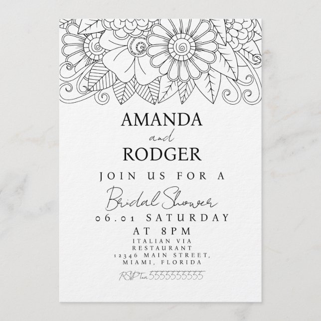 Invitation Doodles Florales Baby Shower (Devant)