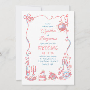 Invitation Doodles tirés à la main Whimsical Retro Mariage Ph