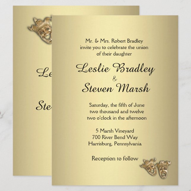 Invitation d'or Mariage de théâtre (Devant / Derrière)